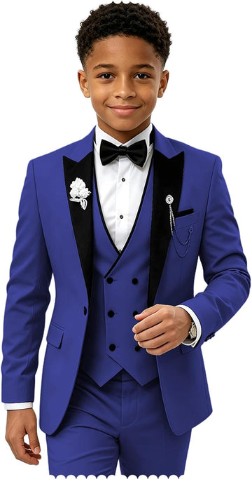 Kids Tuxedo Suits for Boys Slim Fit Wedding Prom Outfit Teen Dresswear Set
