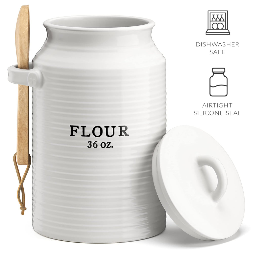 Ceramic Flour Canister Counter, White