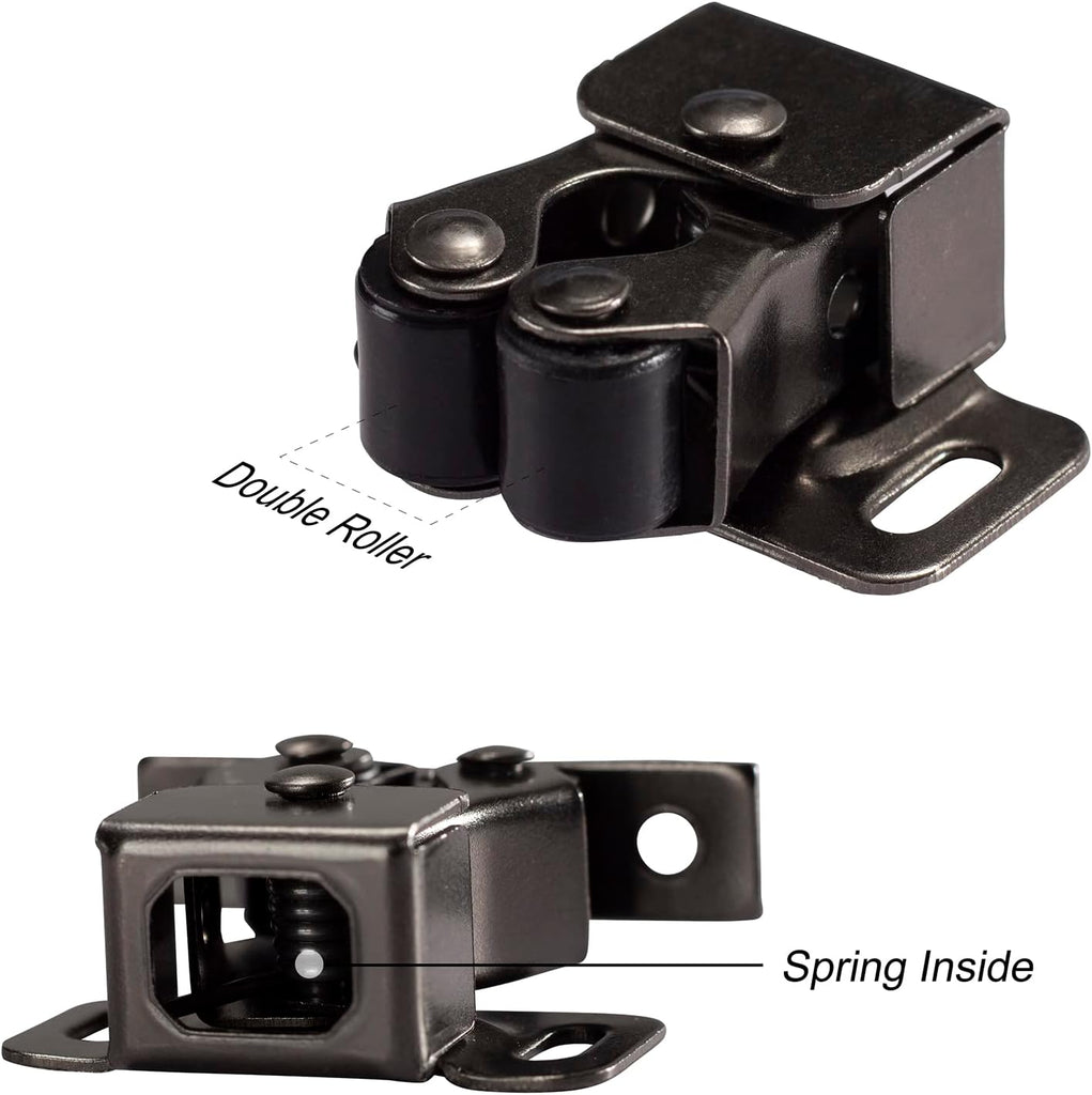 4 PCS Cabinet Latch Double Roller Catch Hardware Door Latches and Catches, Black Nickel
