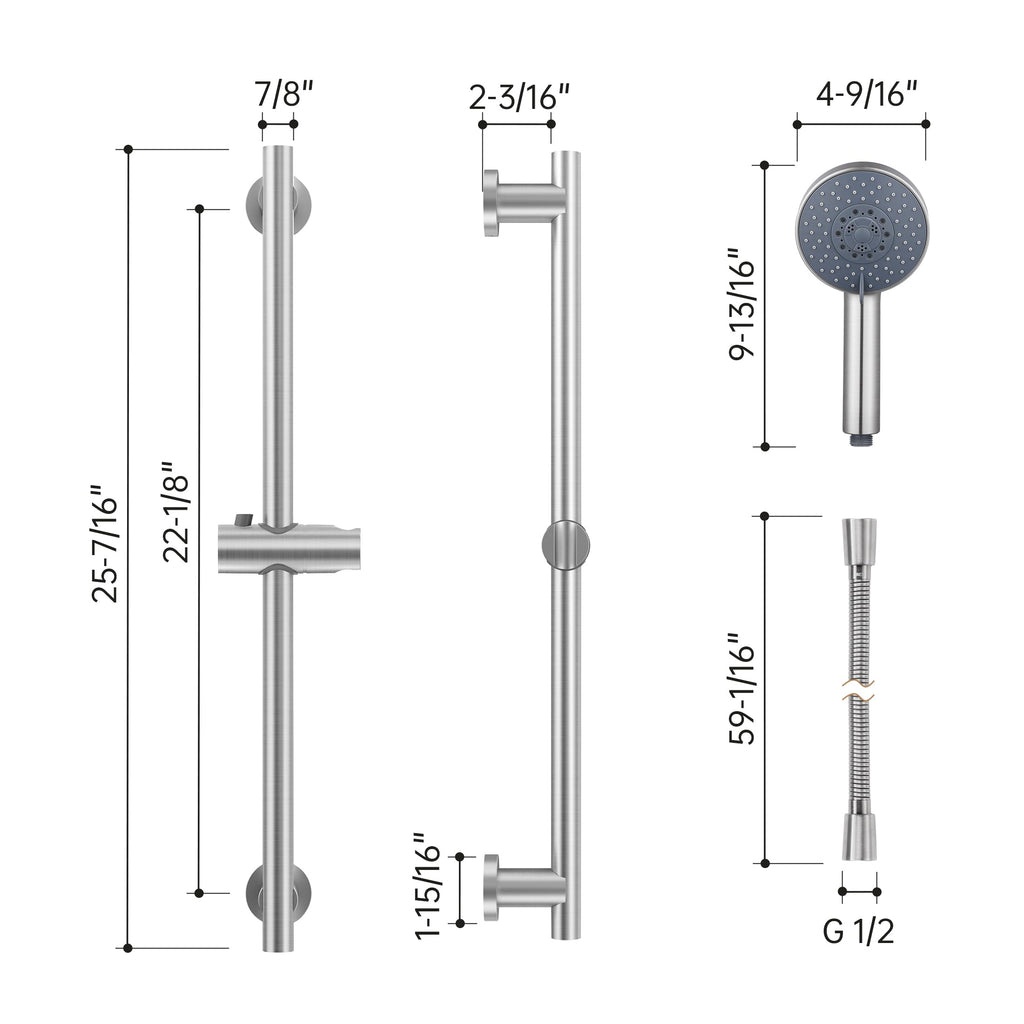 Adjustable Shower Head with Slide Bar, 5-Function Handheld Sliding Shower Head with Extra Long Hose Wall Mount