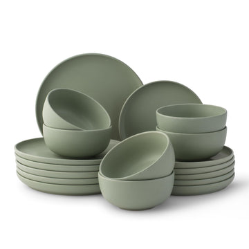 Mesa Stoneware Dinnerware Set, 18-Piece Plates and Bowls Sets, Includes Dinner - Salad and Cereal and Soup Bowls