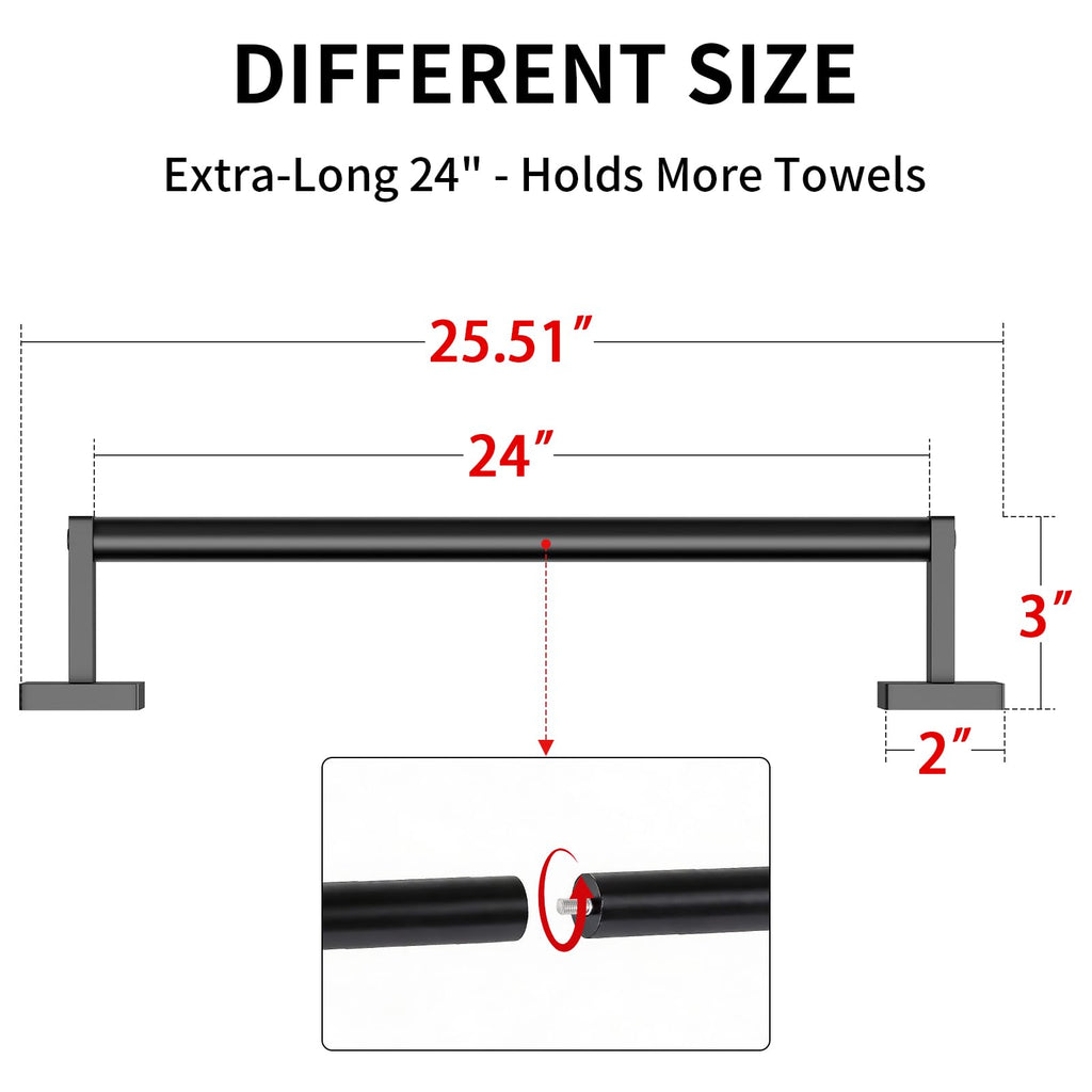 Towel Bar, 24" 2 Pack Wall Mounted Towel Rack, Black