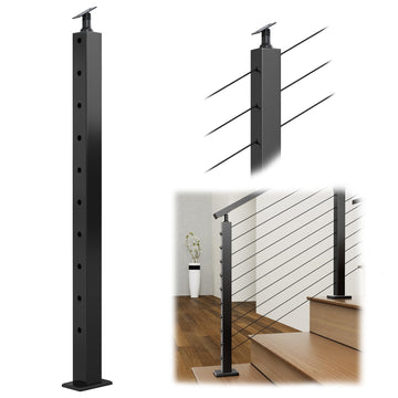 36" Black Cable Railing Post Surface Mount Angle Drilled PS01 BA4S