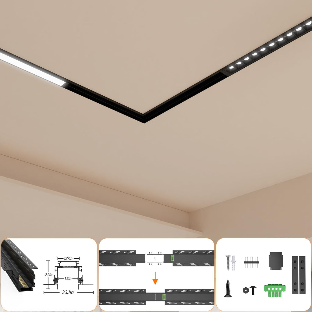 Magnetic Track Lighting Rail, 4-Wire Recessed Aluminum Rail