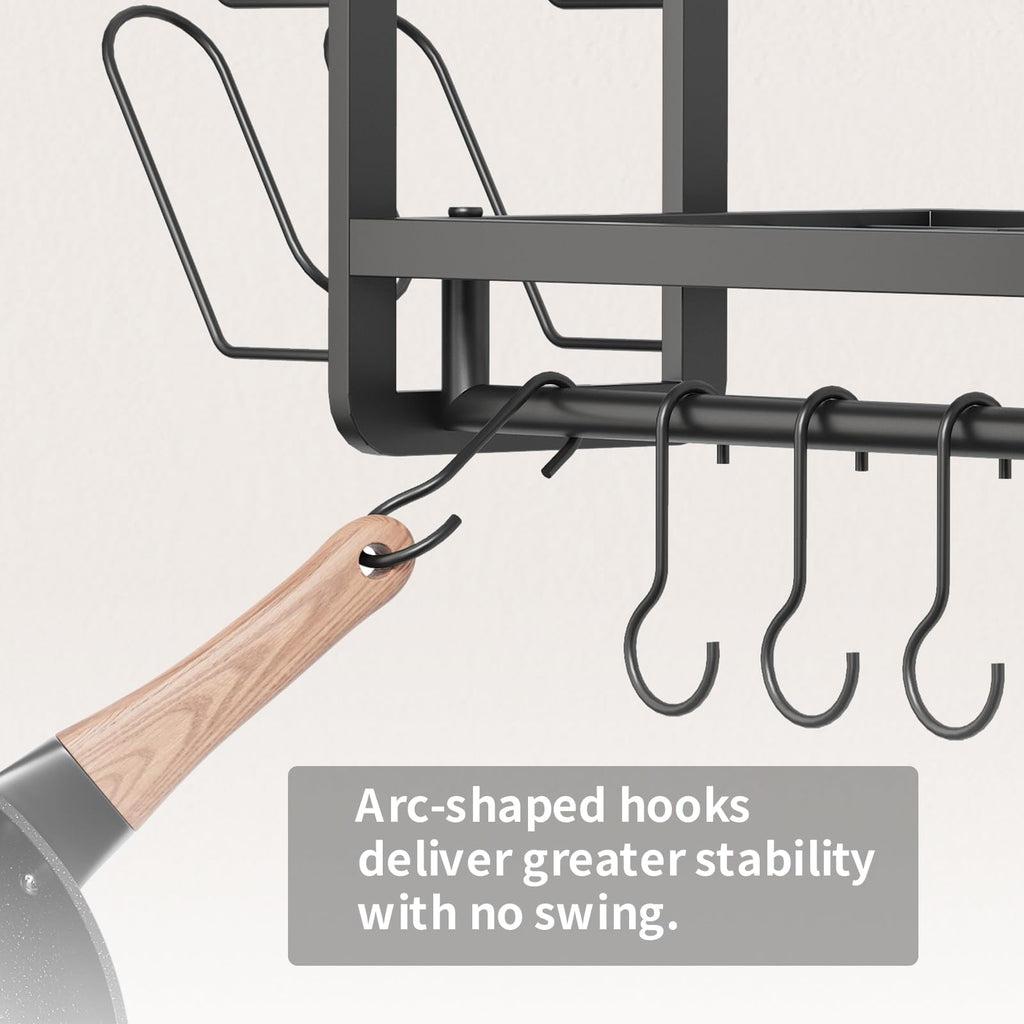 30"Pot Rack Wall Mounted with 6 Pot Lid Holders,12 Hooks for Hanging Pans