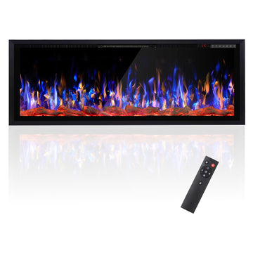 50 inch Wide Screen Silence Linear Electric Fireplace, Recessed Wall Mounted Fireplace, Fit for 2 x 4 and 2 x 6 Stud