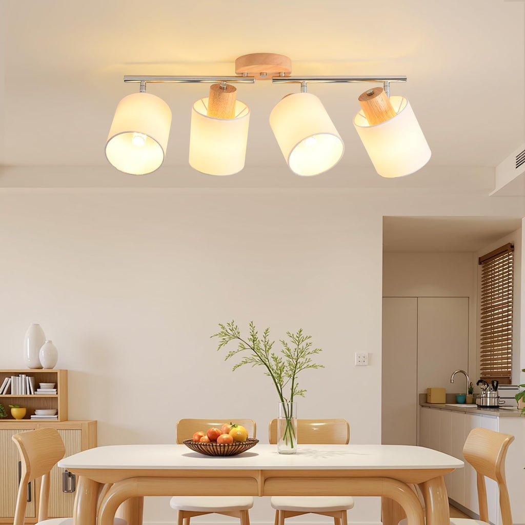 Track Lighting Kit Wooden Ceiling Spotlight Fabric Shades Rotatable