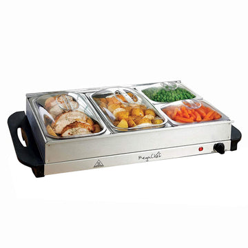 4 Section Buffet Warmer Server - Professional Hot Plate Food Warmer Station, Easy Clean Stainless Steel, Portable &