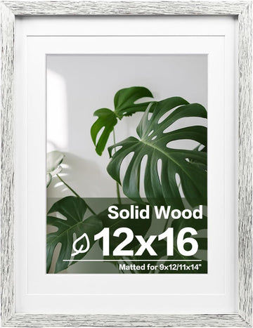 12x16 Picture Frames Made of Solid Wood with Plexiglass, Display Pictures 9x12/11x14 with Mat or 12x16 Without Mat