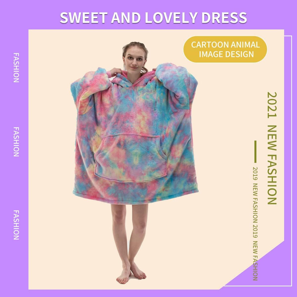 Adult Hoodie Wearable Blanket, Tie Dye Super Cozy Warm and Oversized Sherpa Blanket Hooded for Women