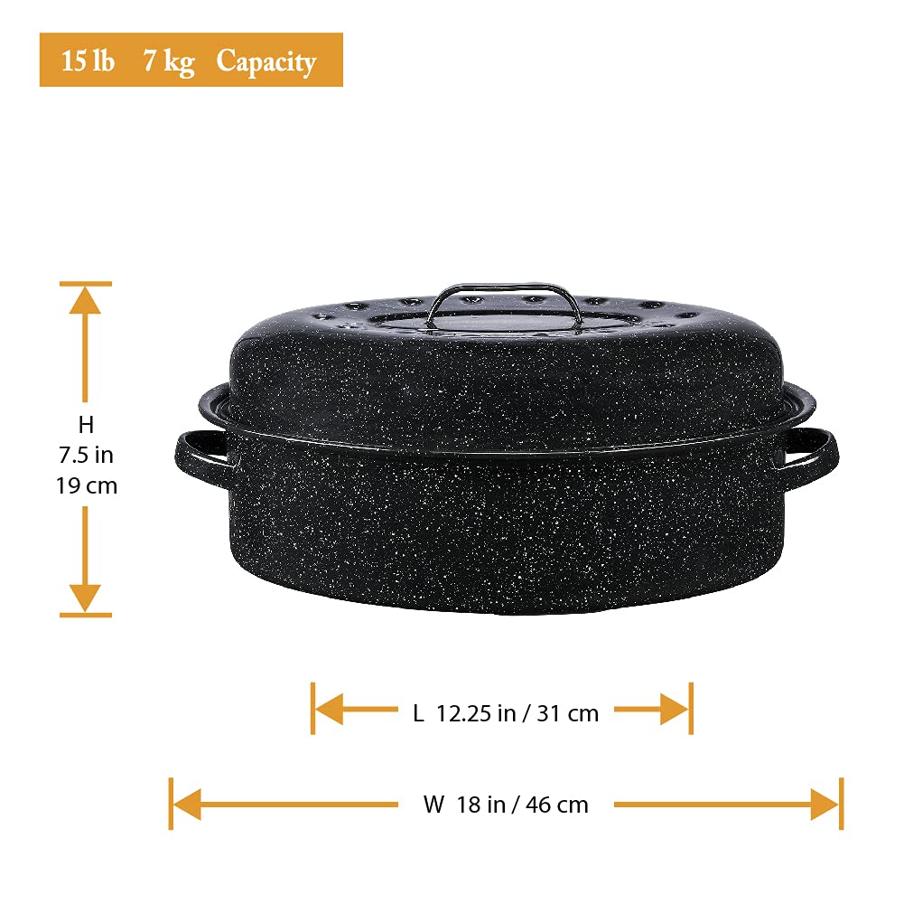 18-Inch Covered Oval Roaster - Speckled Black