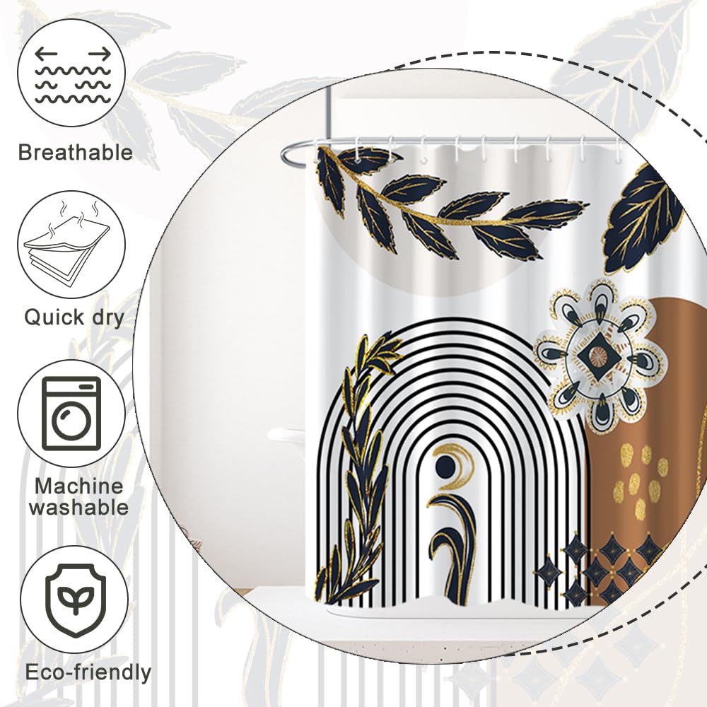 Black and Gold Boho Shower Curtain 72x78 Inch