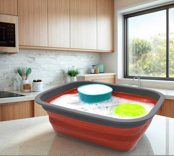 9.2L (2.37Gallon) Collapsible Tub - Portable Outdoor Picnic Basket/Crater - Foldable Shopping Bag - Space Saving