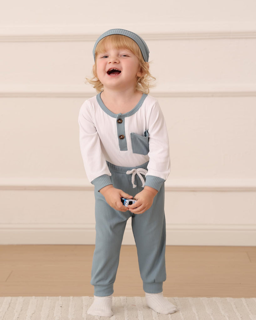 Baby Boy Clothes Newborn Baby Boy Clothes Infant White Blue Romper Pants Hat Pack Outfits Set Bodysuit