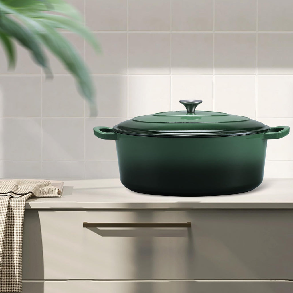 5-Quart Enameled Cast Iron Oval Dutch Oven Pot with Lid, Emerald
