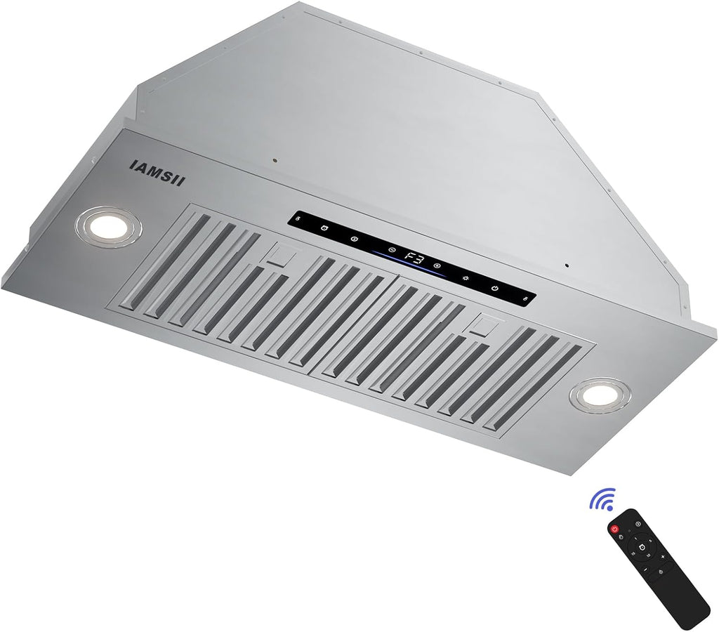 36 Inch Stainless Steel Range Hood Insert 900 CFM 4 Speed Gesture & Touch Control Convertible Ducted/Ductless
