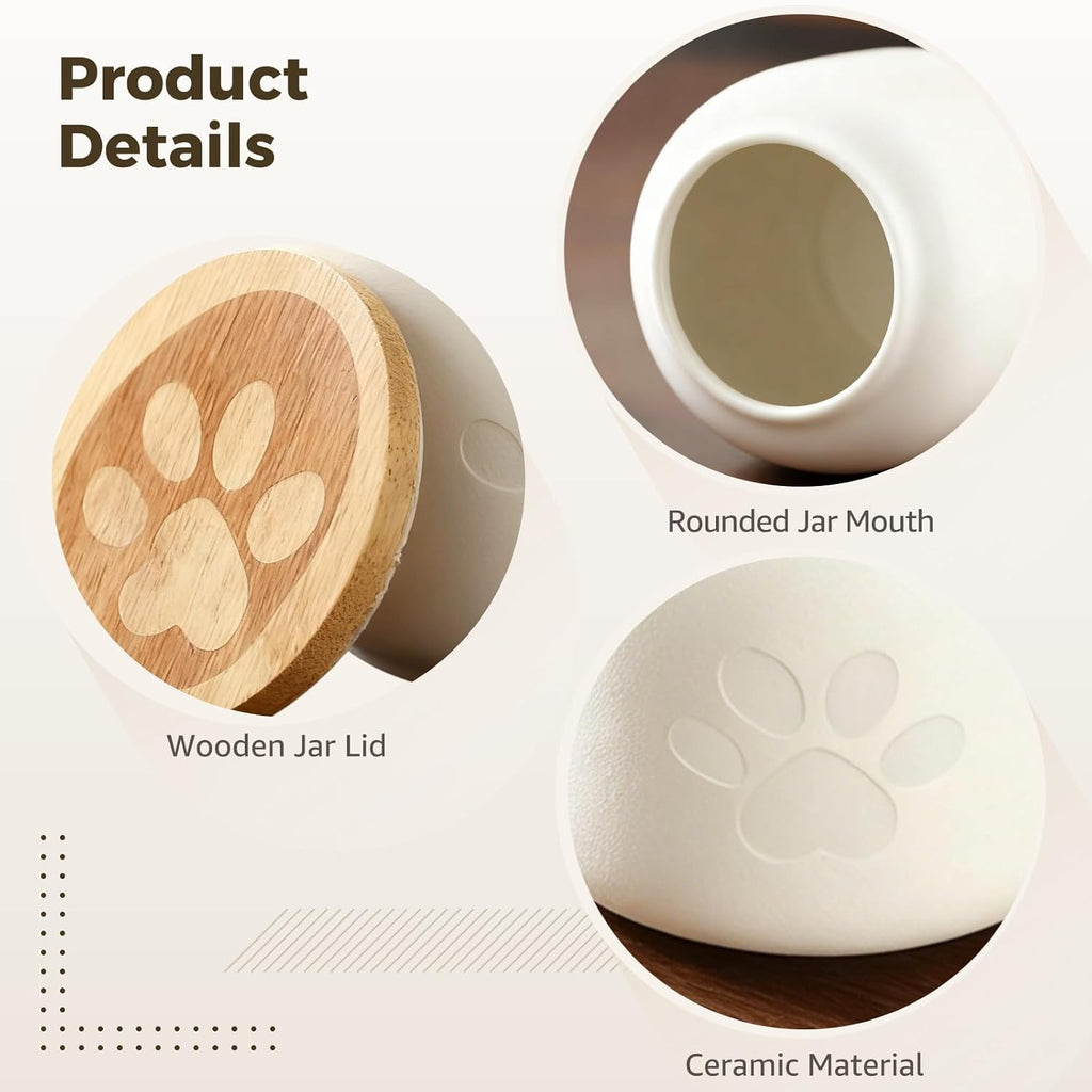 Ceramic Pet Urn for Ashes, Small Pet Cremation Urn for Cats & Dogs, Paw Print Design Keepsake, Moisture-Proof, 500