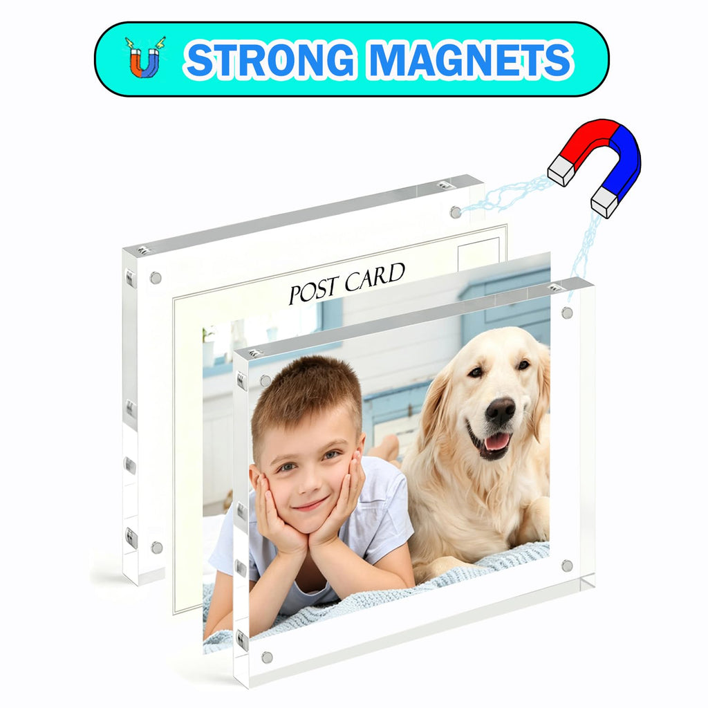 Acrylic 5x5 Picture Frame 2 Pack Clear Two Sided Desk Photo Frame Magnetic Frame Inner Size 4x4 with Gift Pack for