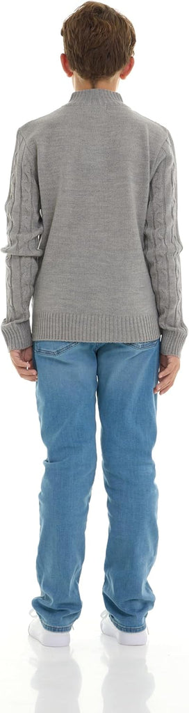 Boys Quarter Zip Cable Knit Sweater - Classic Warm Pullover for Kids. Black, Navy, Red
