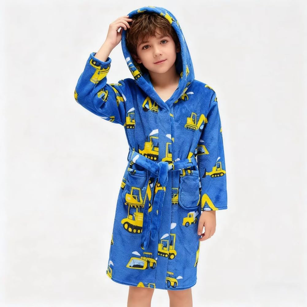 Boys Girls Robe Soft Fleece Hooded Bathrobe for Kids