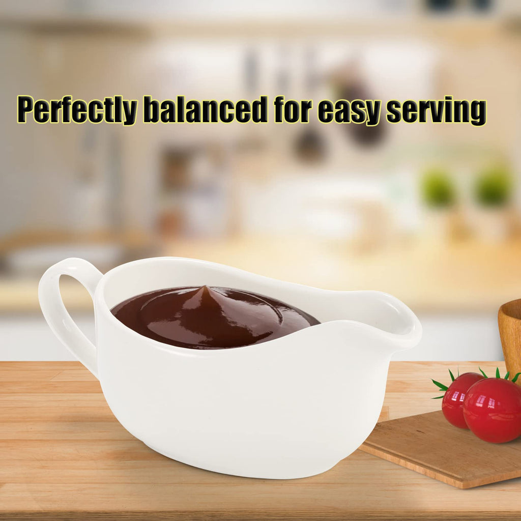 2 Pcs 15 oz Gravy Boat, Ceramic White Easy-Pour Gravy Boat for Dining, Holiday Meals & Parties