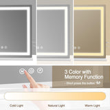 Large Lighted Vanity Mirror, 23" x 19" Light Up Make up Mirror with Smart Touch 3 Colors Dimmable, Tabletop or Wall