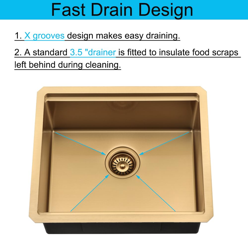 Gold Undermount Bar Sink, 21 x 18 Inch