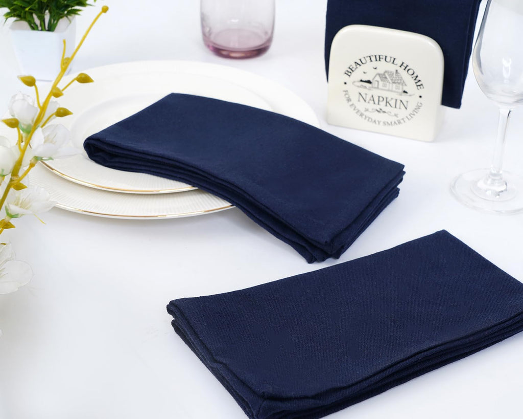 Solid Cloth Napkins Set of 12 Navy Blue 100% Cotton Dinner Napkins 18x18 inches - Reusable, Absorbent & Washable