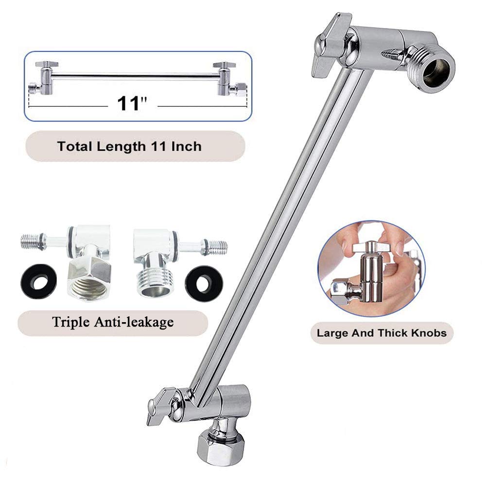 High Pressure Shower Head with 11 IN Adjustable Arm, Rainfall with Shower Arm-Make Water Flow Down Vertically for