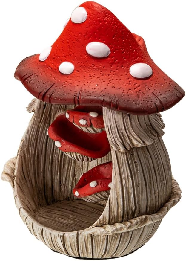 Enchanted Garden Mushroom Backflow Incense Cone Burner Red and White Spotted Toadstool Statue Decorative Figurine