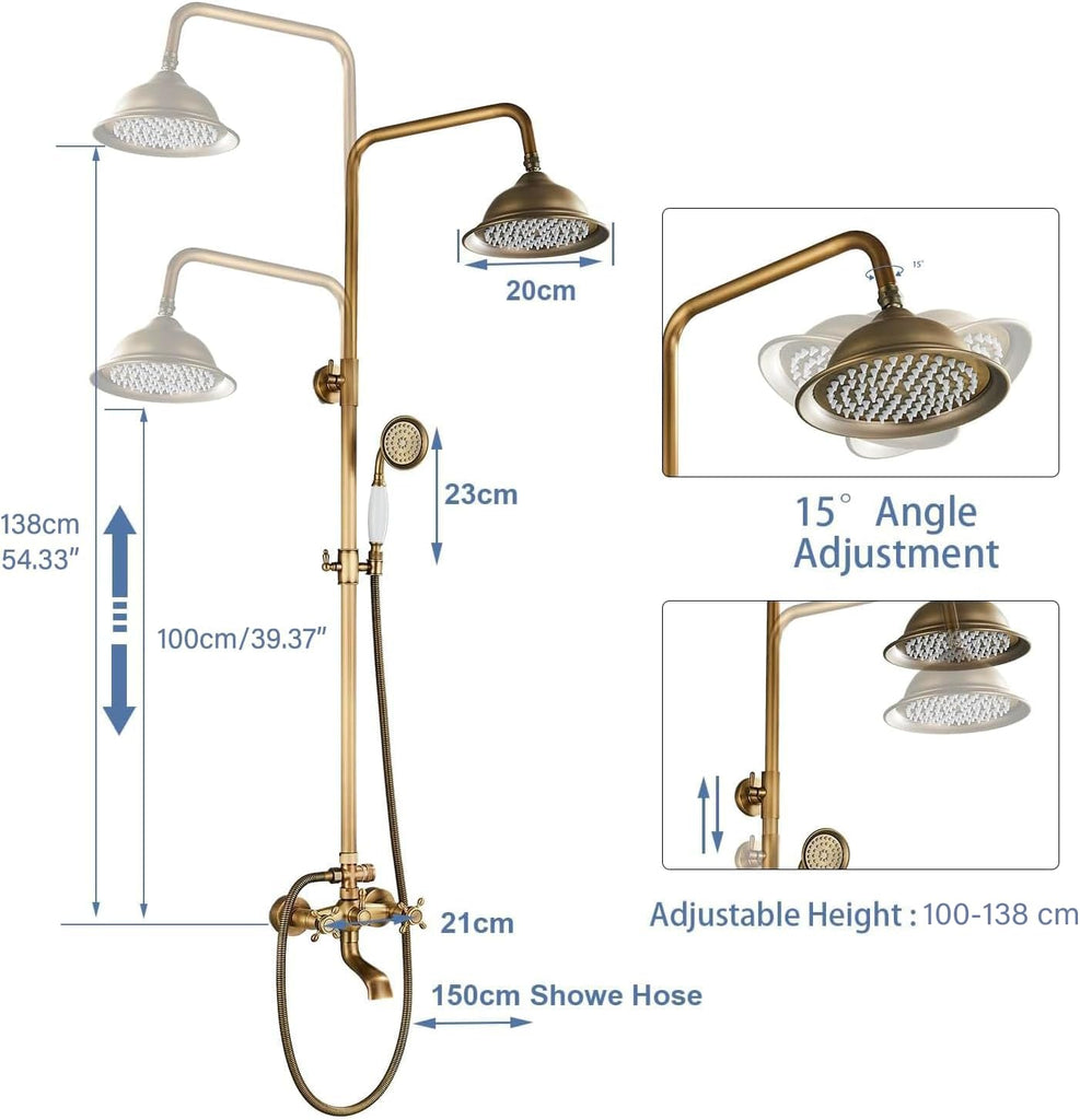 Antique Brass Shower System Bathroom Shower Faucet Set