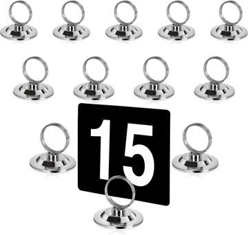 Ring-Clip Table Number Holder / Place Card Stand, 1.5 Inch, Silver, Metal, Set of 12