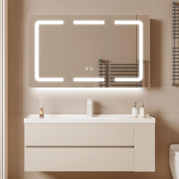 Black Bathroom Mirror Medicine Cabinets with LED Lights, Wall Mounted Mirror Medicine Cabinet with Adustable Shelf
