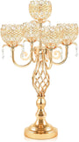 Elegant 5-Arm Candelabra Centerpiece with Crystal Pendants - 23.6 Inch Tall Table Centerpiece for Weddings, Parties