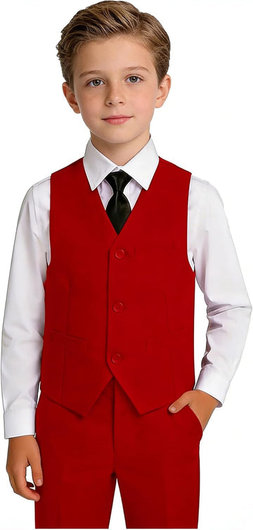 Toddler Boys Formal Suits Set,Vest Pants Dress Shirt and Tie for Kids Boy Wedding Ring Bearer Oufit