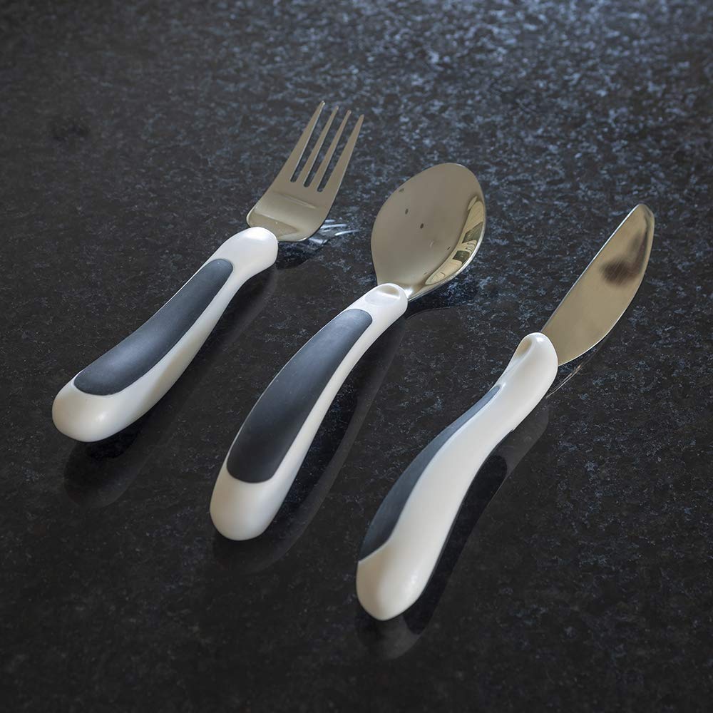 Kura Care Adult Cutlery Set, Easy Grip Set, Black & White