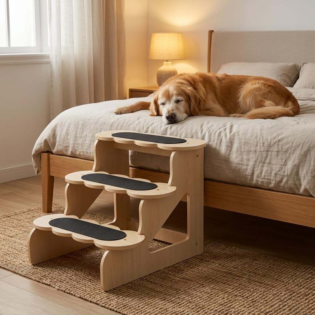 Wood Dog Stairs for Bed