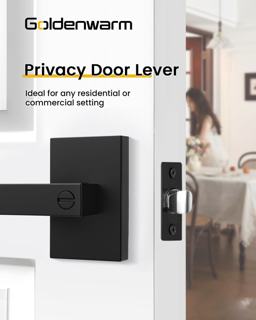 Black Door Handles Privacy Door Levers, Heavy Duty Zinc Alloy Matte Black Interior Door Handles Bathroom (6 Pack)