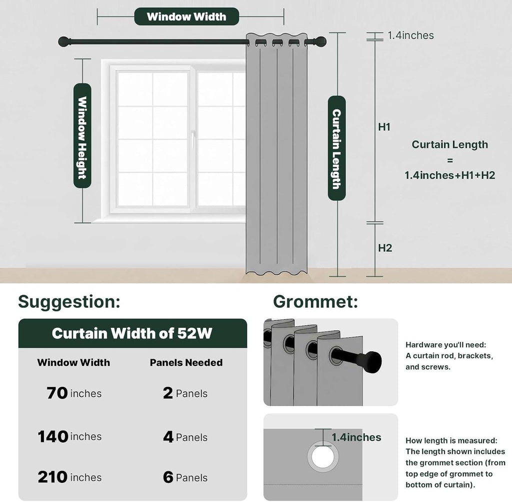 Linen 100% Blackout Curtains for Bedroom Light Blocking Curtains, Textured Curtains for Living Room 84 inch Grommet