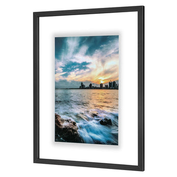 18x24 Floating Frame, Black Wood Double Glass Float Picture Frame