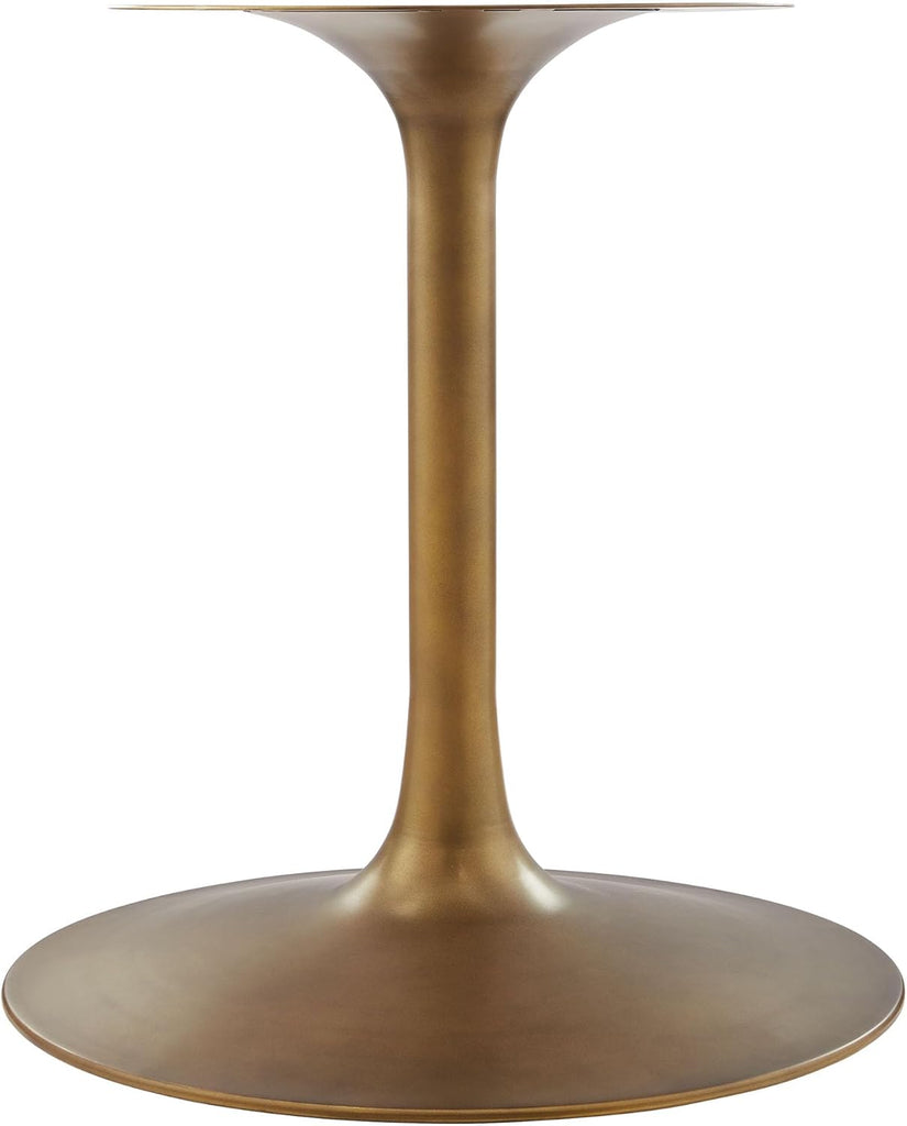Lippa 48 Inch Round Wood Dining Table with Metal Pedestal in Brass Walnut - Modern Industrial Dining Table for 4