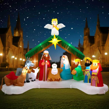 12FT Christmas Nativity Scene Inflatable with Jesus, Mary & Joseph