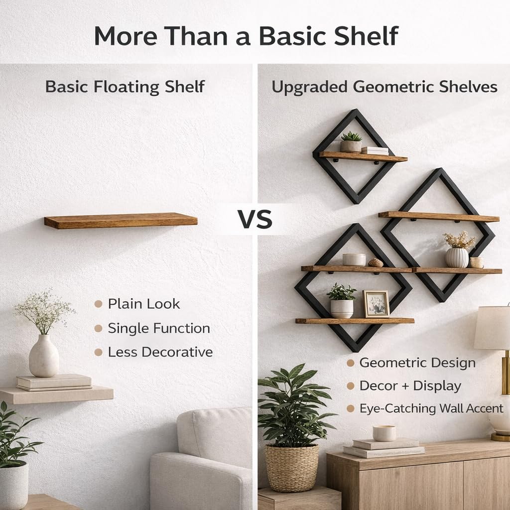 Floating Shelves Shelves on Wall Set of 3, 2-Tier Hanging Wall Mounted Shelves Decorative Wooden Wall, Hanging Wall