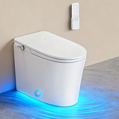 Ceramic Smart One-Piece Toilet with Built-In Bidet, Auto Open and Close Lid, ADA Comfort Height, Auto Deodorizer, Night Light, Digital Display