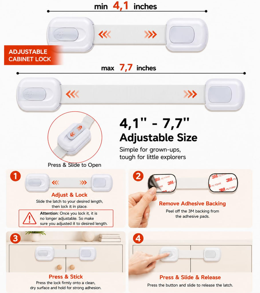 Cabinet Locks Baby Proofing, Child Proof, 10 Pack, Gray