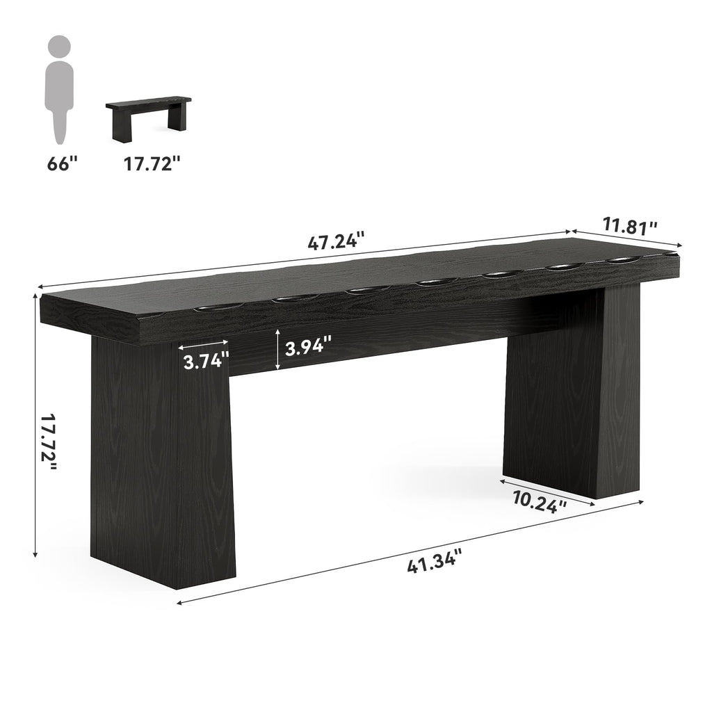 47-Inch Wooden Entryway Bench, Farmhouse Dining Bench with Sturdy Frame Hallway Kitchen, Easy Assembly (Black)