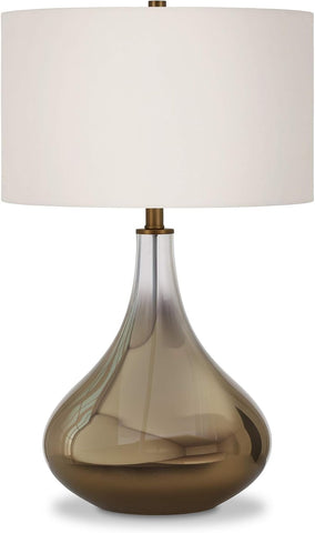 25" Modern 1-Light Table Lamp with White Fabric Drum Shade, or Office, Chromed Brass