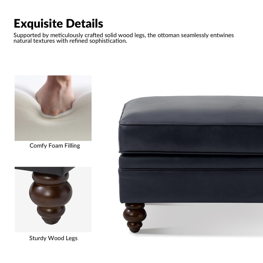 Genuine Leather Ottoman Coffee Table, Ottoman Foot Rest, Navy