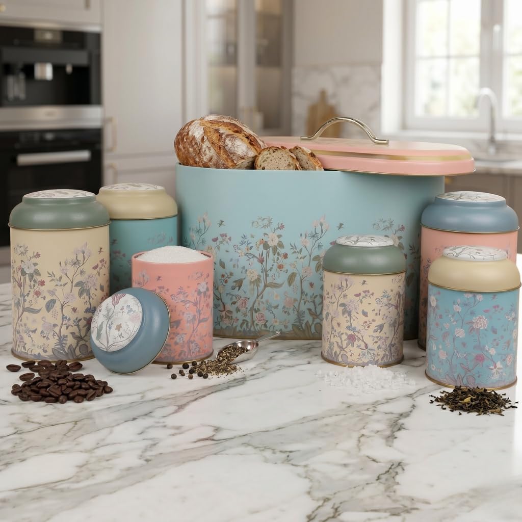 7 Pcs Bread Box Set Countertop and Canisters Sets for the Kitchen Ideal for Bread Basket Sugar Container Coffee