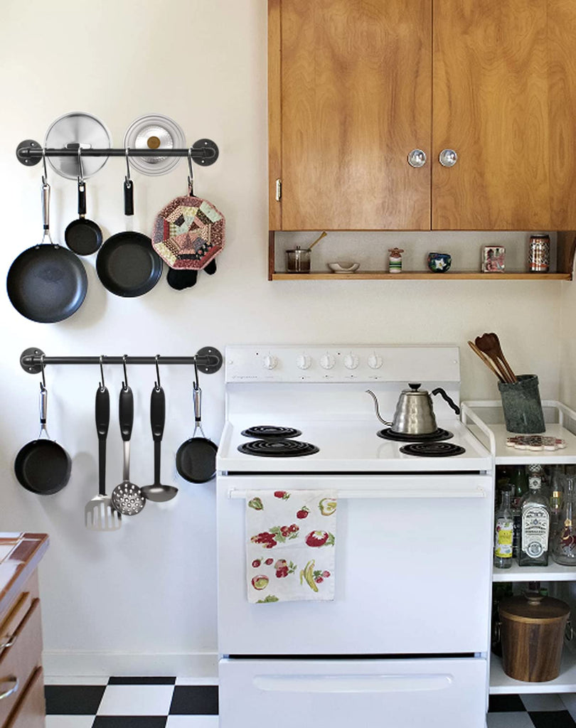 Industrial Pipe Pot Pan Rack 21" (2 Pack), Wall mount Pot hangers Pan Hanging Rail Lid Hanger with 10 S Hooks